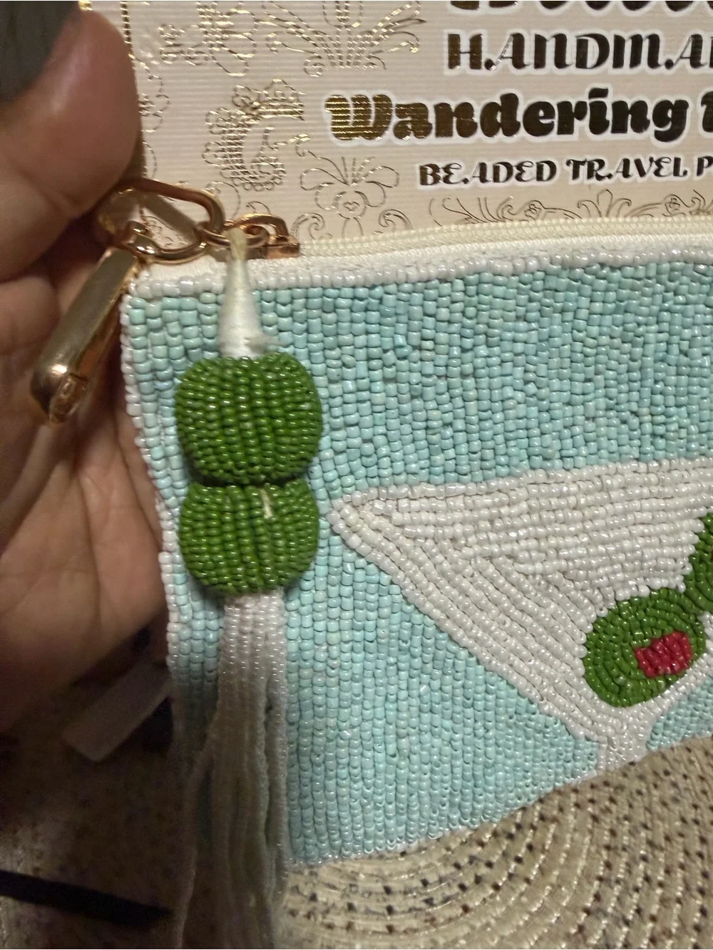 India Handmade Beaded Mint Cocktail Clutch